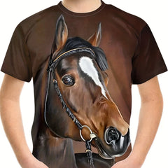Boy's Horse Graphic T shirt Casual Slightly Stretch Breathable Tee