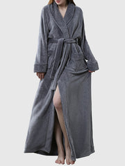 Cozy Long Sleeve Fuzzy Night Robe with Belt & Pockets