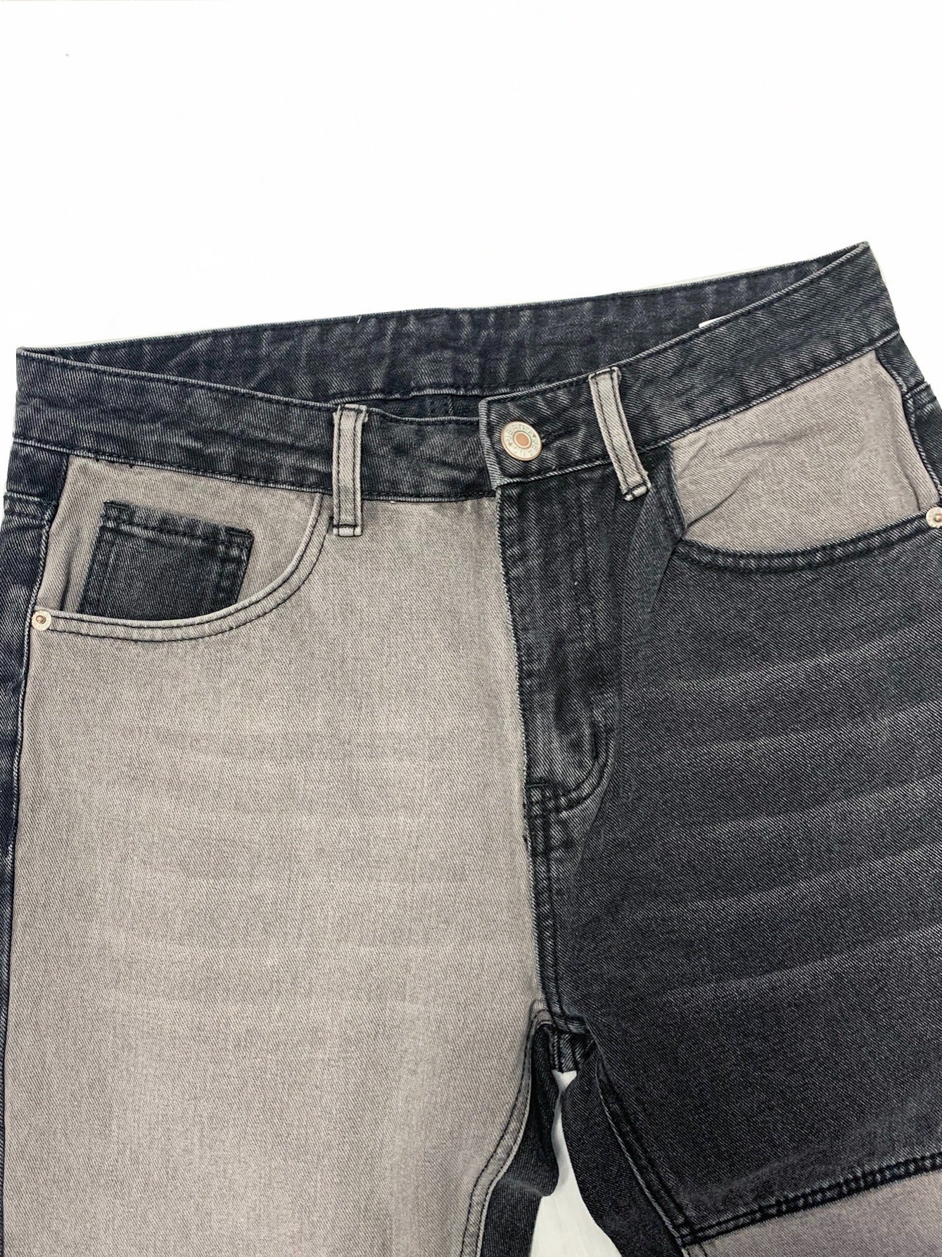 Men's Block Patchwork Pattern Jeans With Pockets