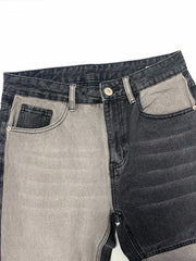 Men's Block Patchwork Pattern Jeans With Pockets