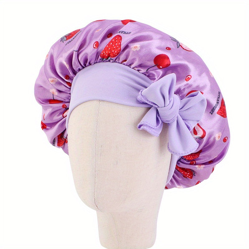Baby Strawberry Mango Graphic Bow Hair Bonnet Sleeping Hat