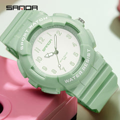 SANDA Unisex Sport Watch 5ATM Shock Resistant Mint Green TPU Str