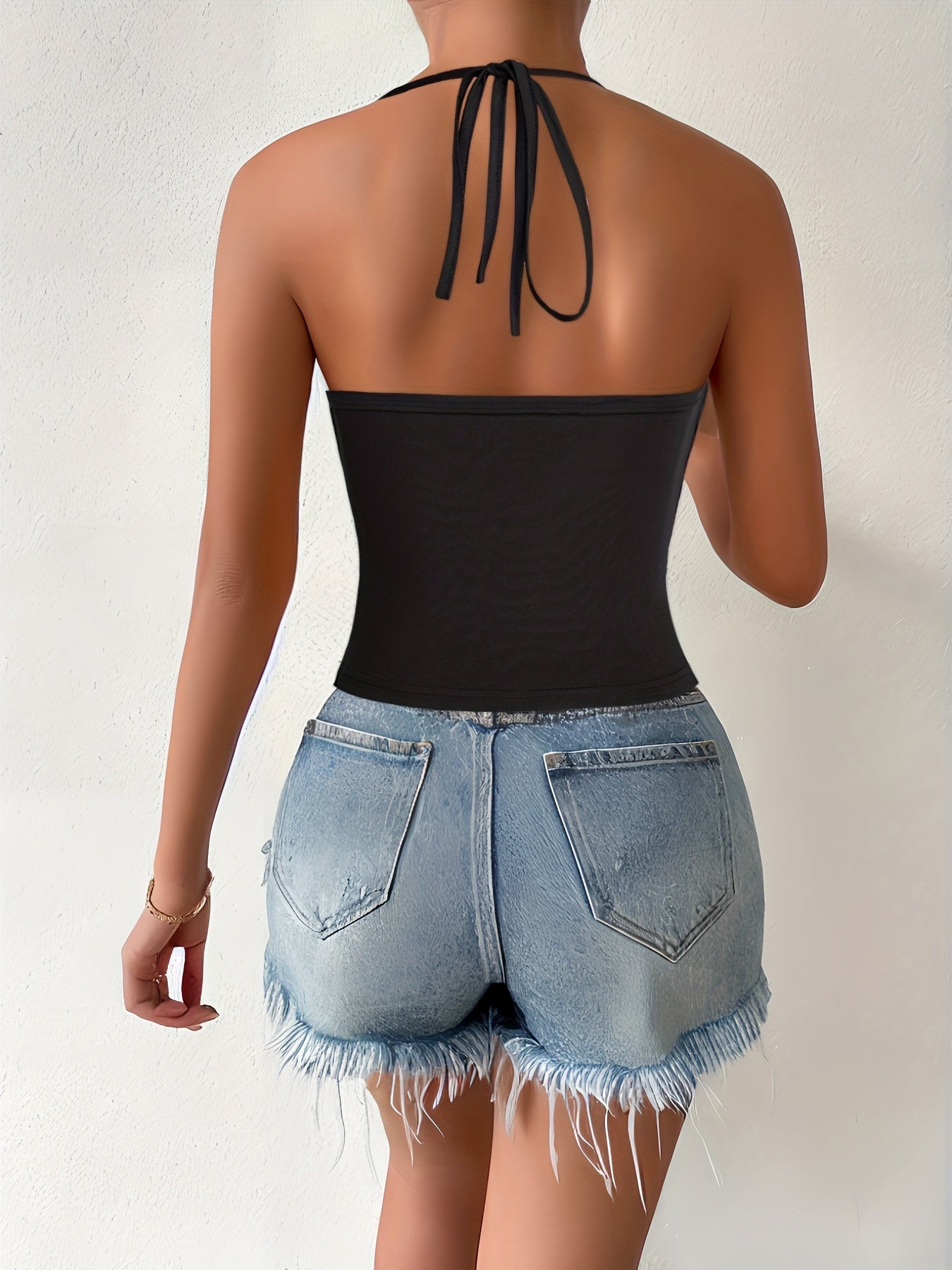 Backless Ruched Halter Top for Summer