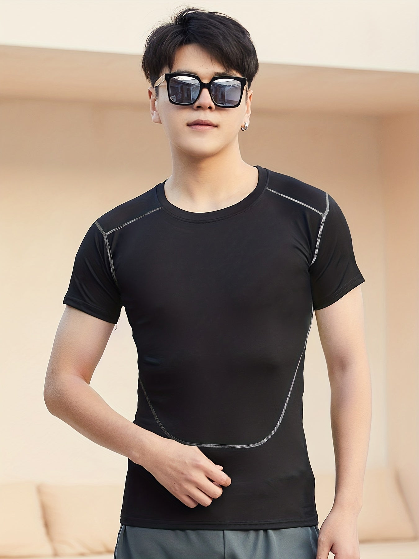 Men's Fitness Short Sleeve T shirt Crew Neck Top