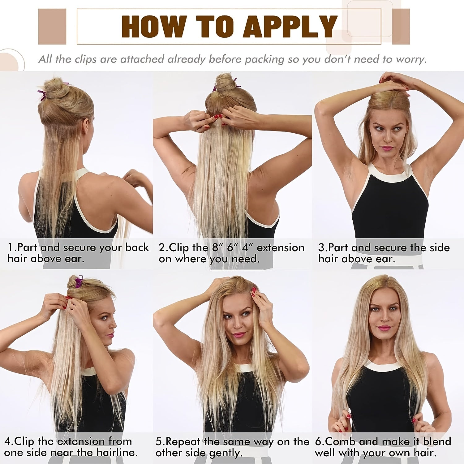8Pcs Blonde Human Hair Clip In Hair Extensions 18 Clips Straight Weft 613