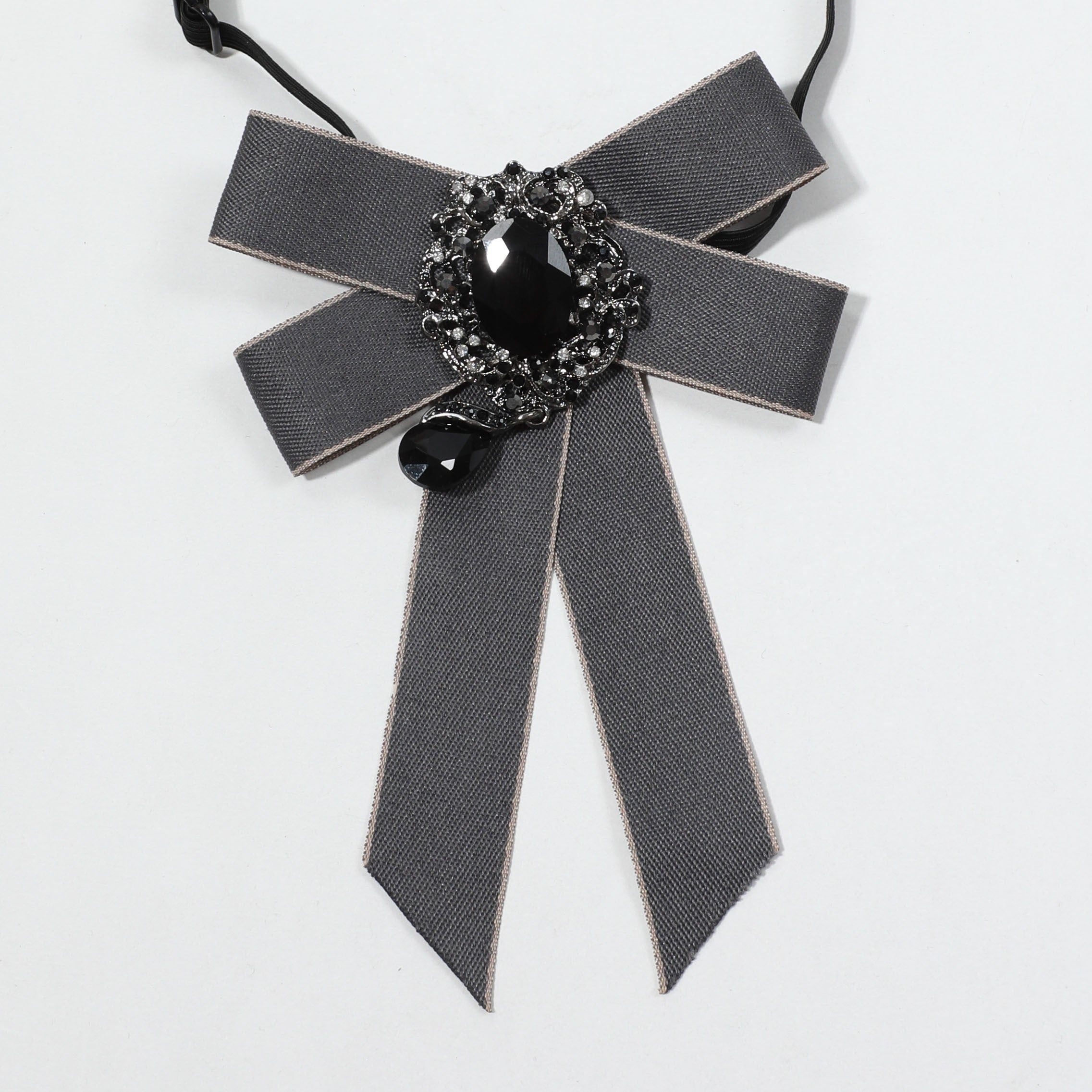 Crystal Pendant Gray Bow Tie Pre-tied Necktie for Women