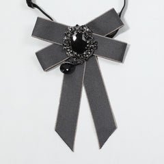 Crystal Pendant Gray Bow Tie Pre-tied Necktie for Women