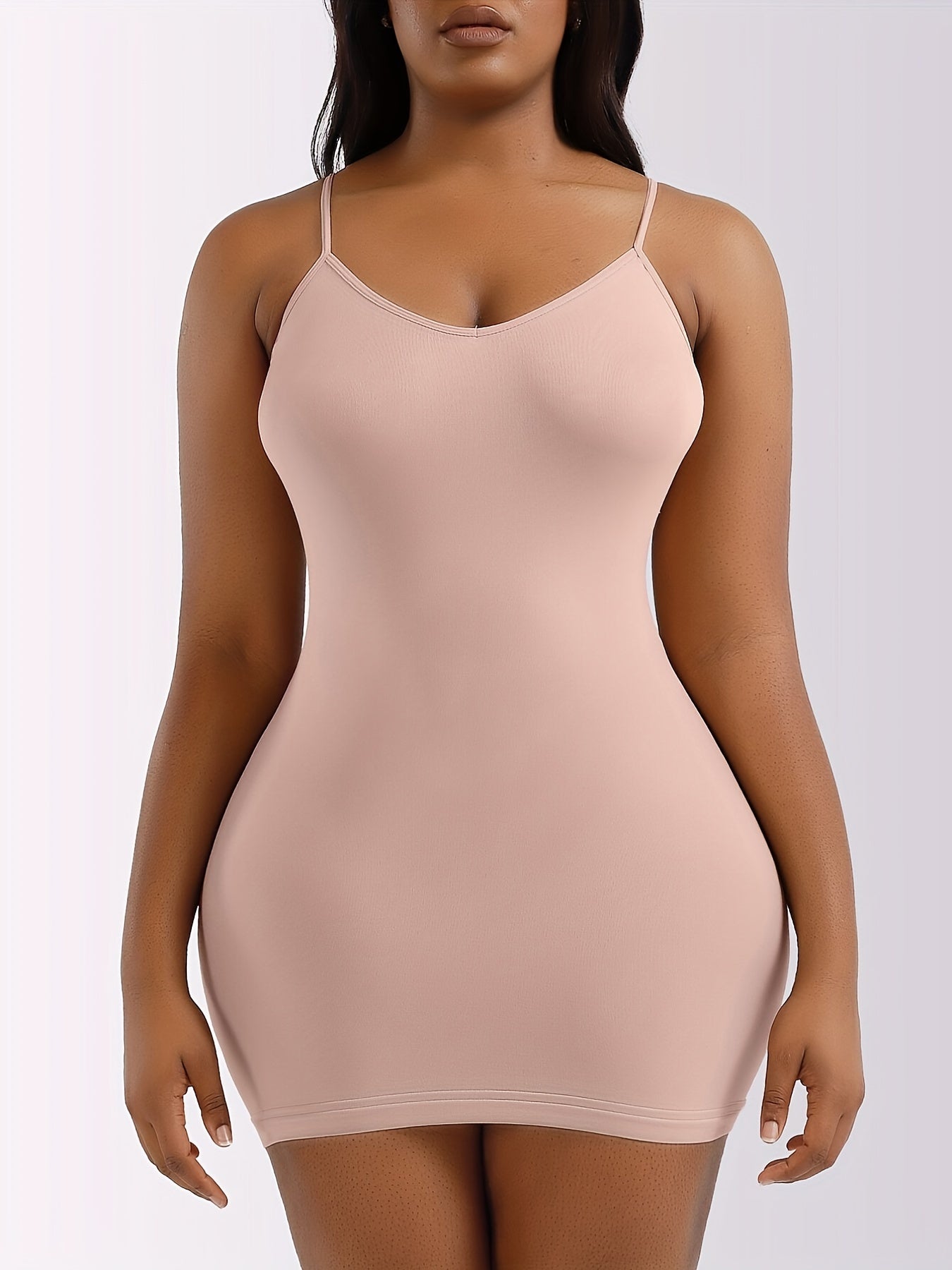 Solid Slip Nightdress V Neck Sleep Dress Women's Sleepwear