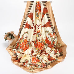 Satin Flower Print Headband Scarf Vintage Warm Shawl for Women