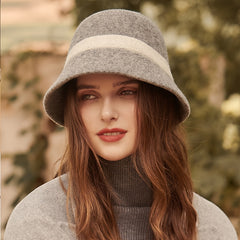 Women's Wool Bucket Hat Winter Thermal Cap Warm Cloche Hat