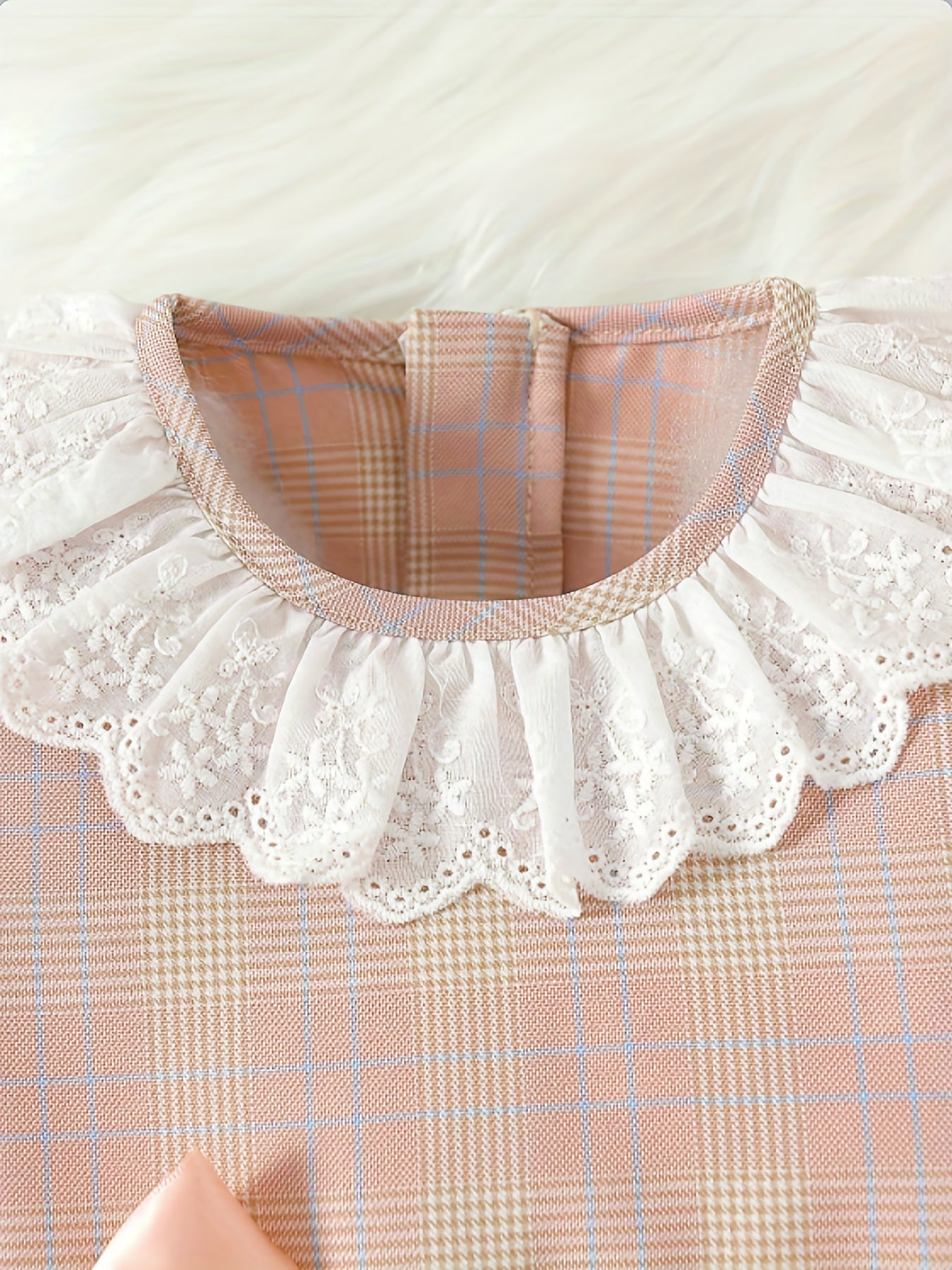 Baby Girls Plaid Lace Bow Long Sleeve Dress