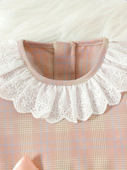Baby Girls Plaid Lace Bow Long Sleeve Dress
