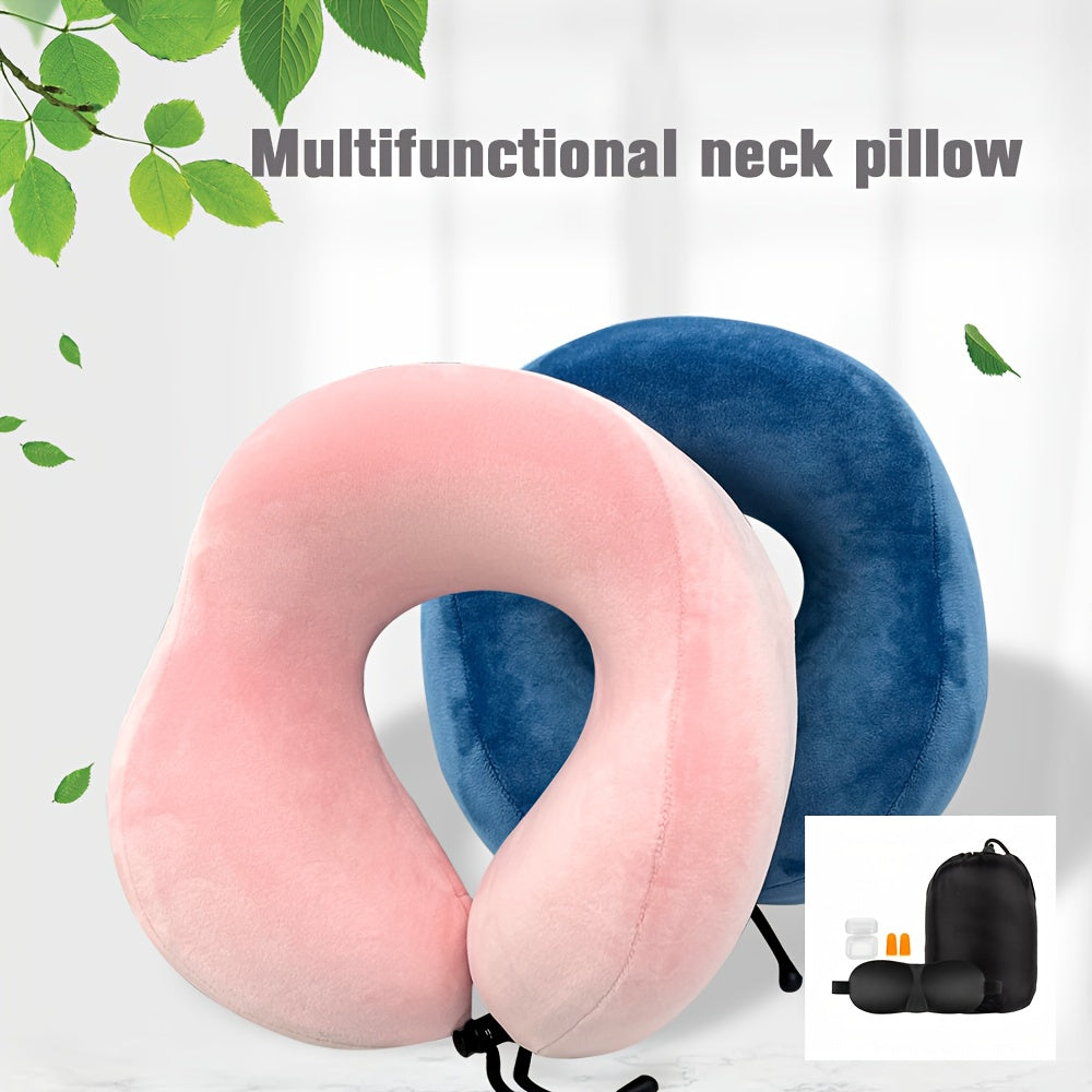 U-Shaped Travel Pillow with Storage Bag, Eye Mask, Earplugs