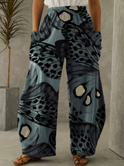 Butterfly Print Wide Leg Mid Rise Pants Women's Plus Street Style