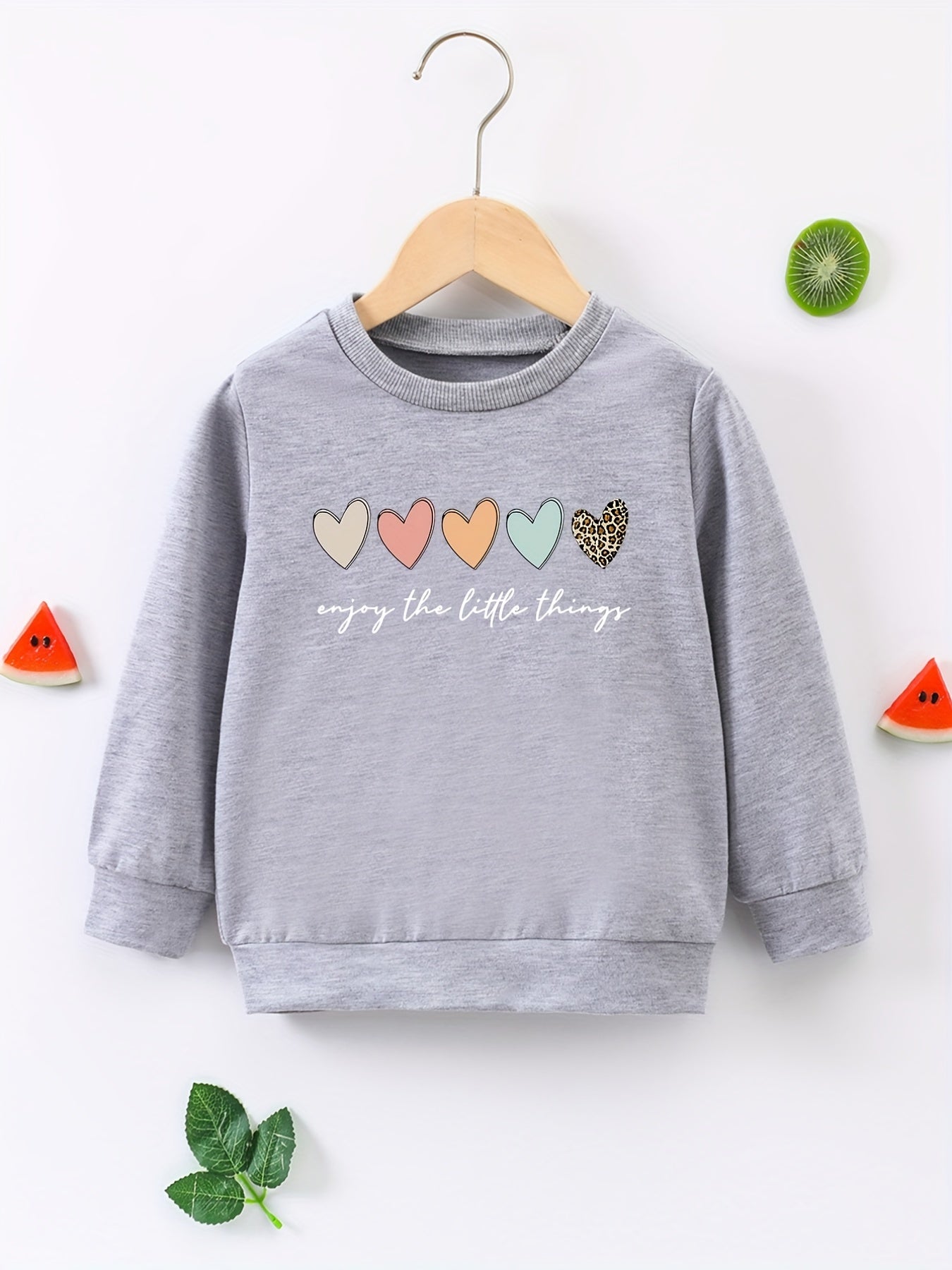 Colorful Hearts Graphic Girls Sweatshirt Casual Comfort Fit Kids Top