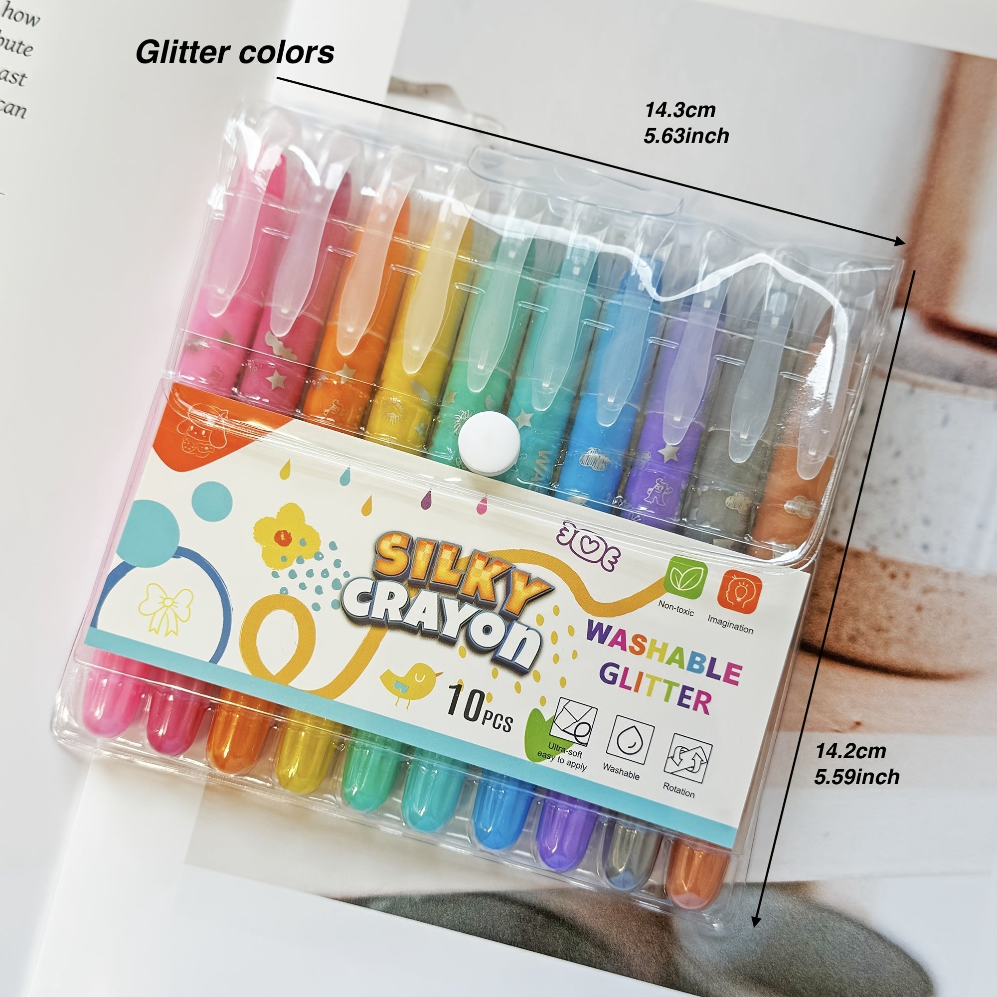 10 Twistable Crayons Glitter & Pastel Shades Non-Toxic Washable Gel