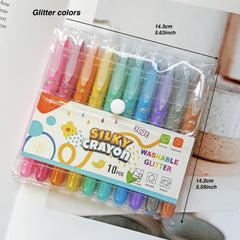 10 Twistable Crayons Glitter & Pastel Shades Non-Toxic Washable Gel