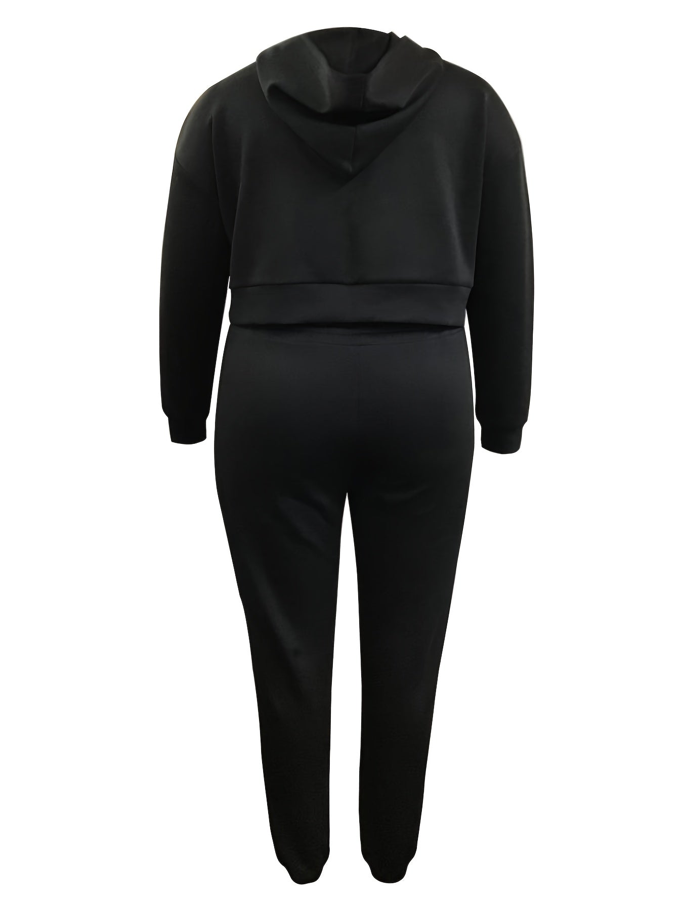 Solid Long Sleeve Crop Hoodie & Joggers Outfit Set