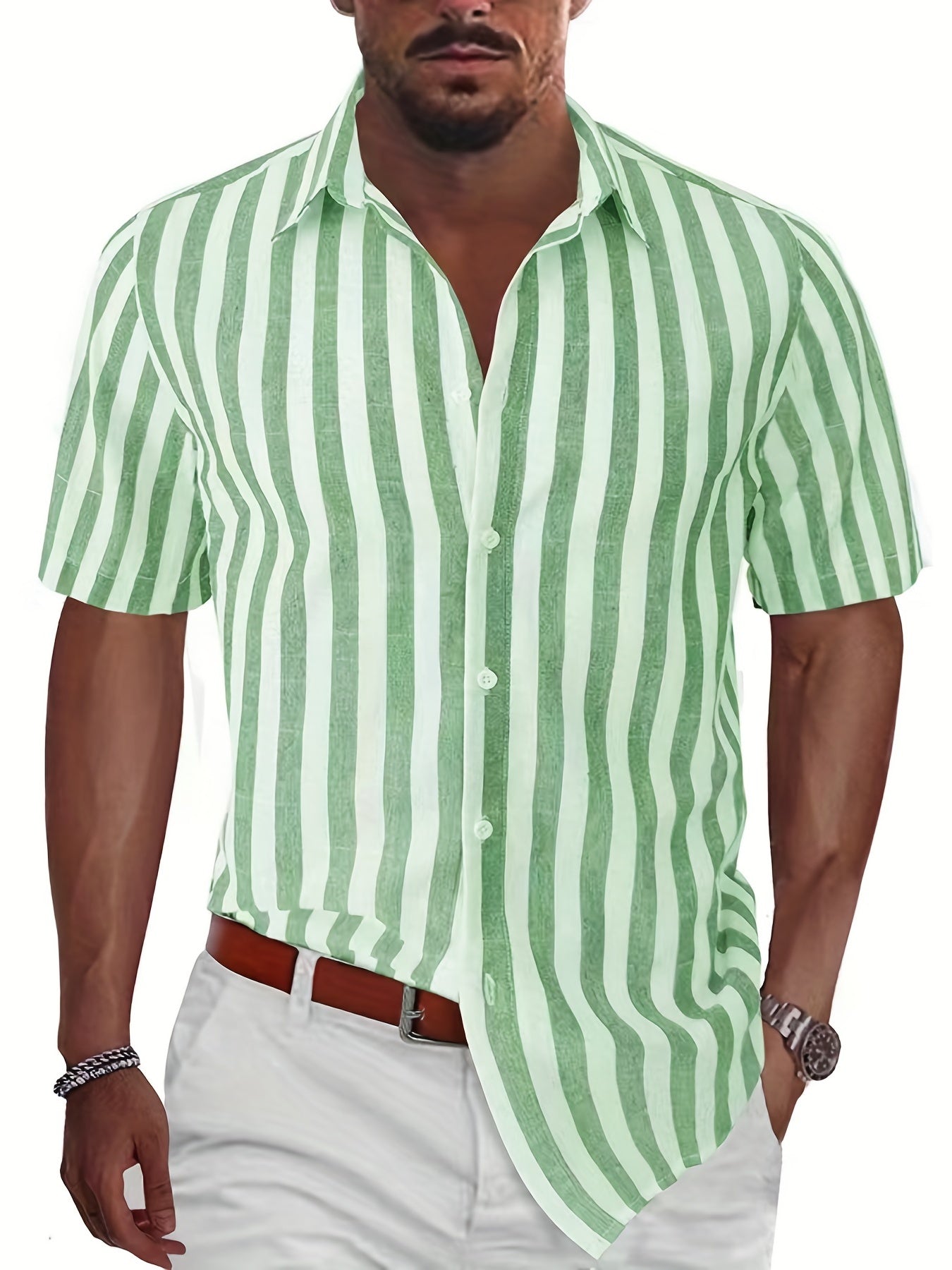 Stripe Print Men's Casual Short Sleeve Shirt