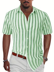 Stripe Print Men's Casual Short Sleeve Shirt