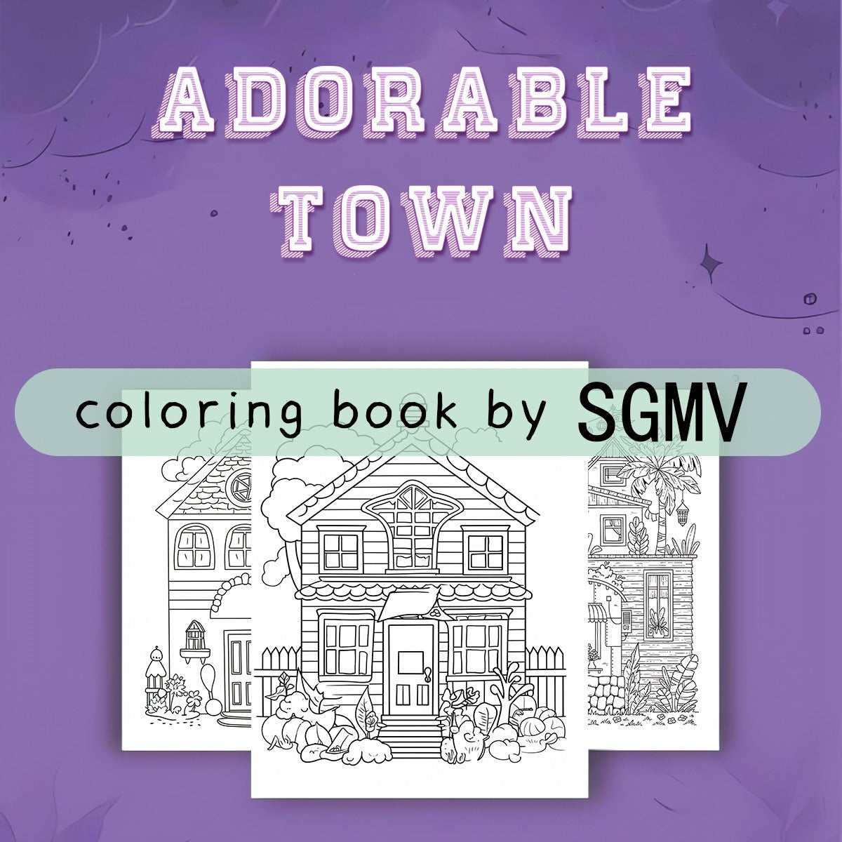 Charming Town Coloring Book 22 Pages Stress Relief Art Adults Teens
