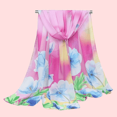 Chiffon Large Flower Print Scarf Colorful Thin Shawl Women