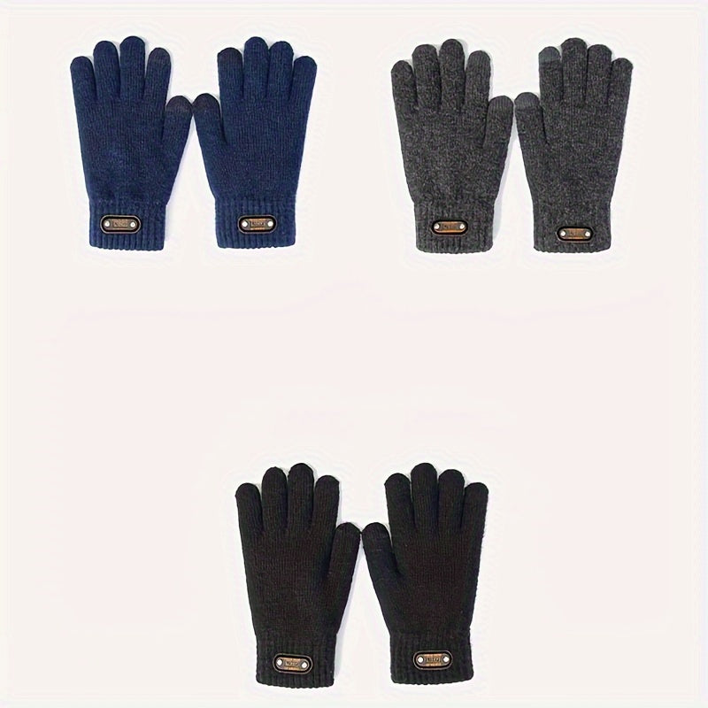 Men's Casual Winter Knitted Gloves Warm Outdoor Sports Cycling Velvet Gloves