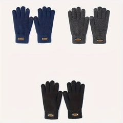 Men's Casual Winter Knitted Gloves Warm Outdoor Sports Cycling Velvet Gloves