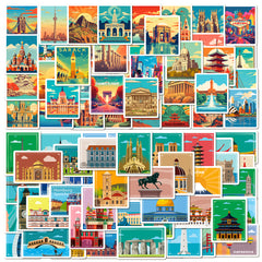 100 Pcs World City Landmark Stickers Famous Building Stickers