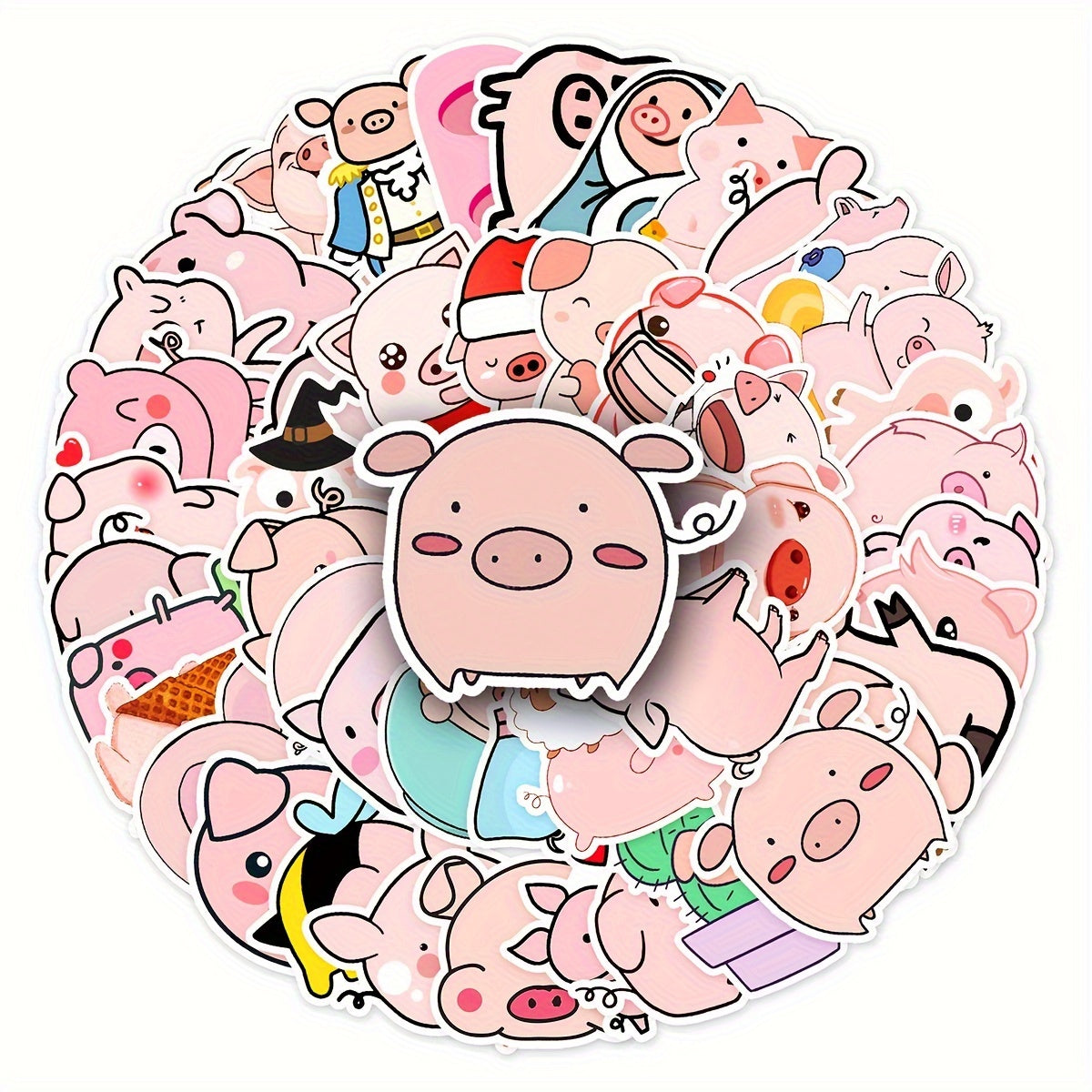 50 Adorable Piggy Waterproof Stickers for Water Bottles Laptops Scrapbooks