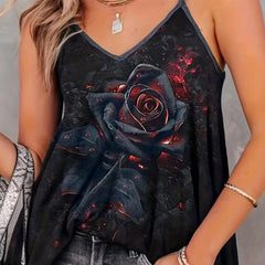 Gothic Rose Print V Neck Cami Top