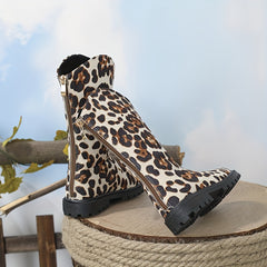 Girls Animal Print Zipper Boots for Fall and Winter