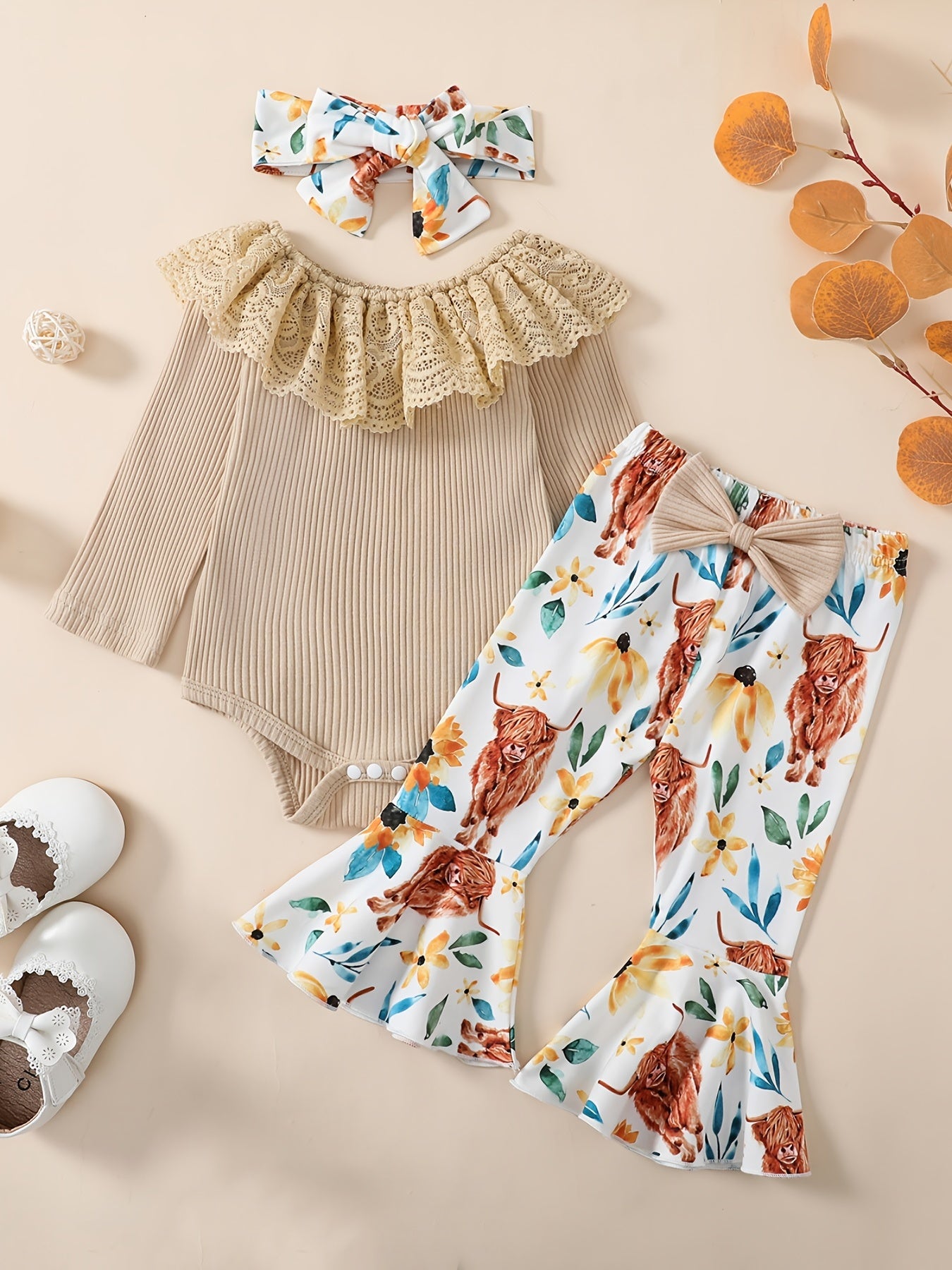 Girl Ruffle Bodysuit Flared Pants Set