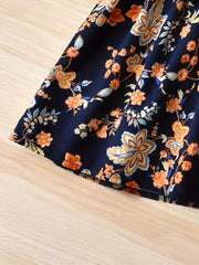 Girls Floral Print Collar Long Sleeve Shirt Dress Kids Party Holiday Dress