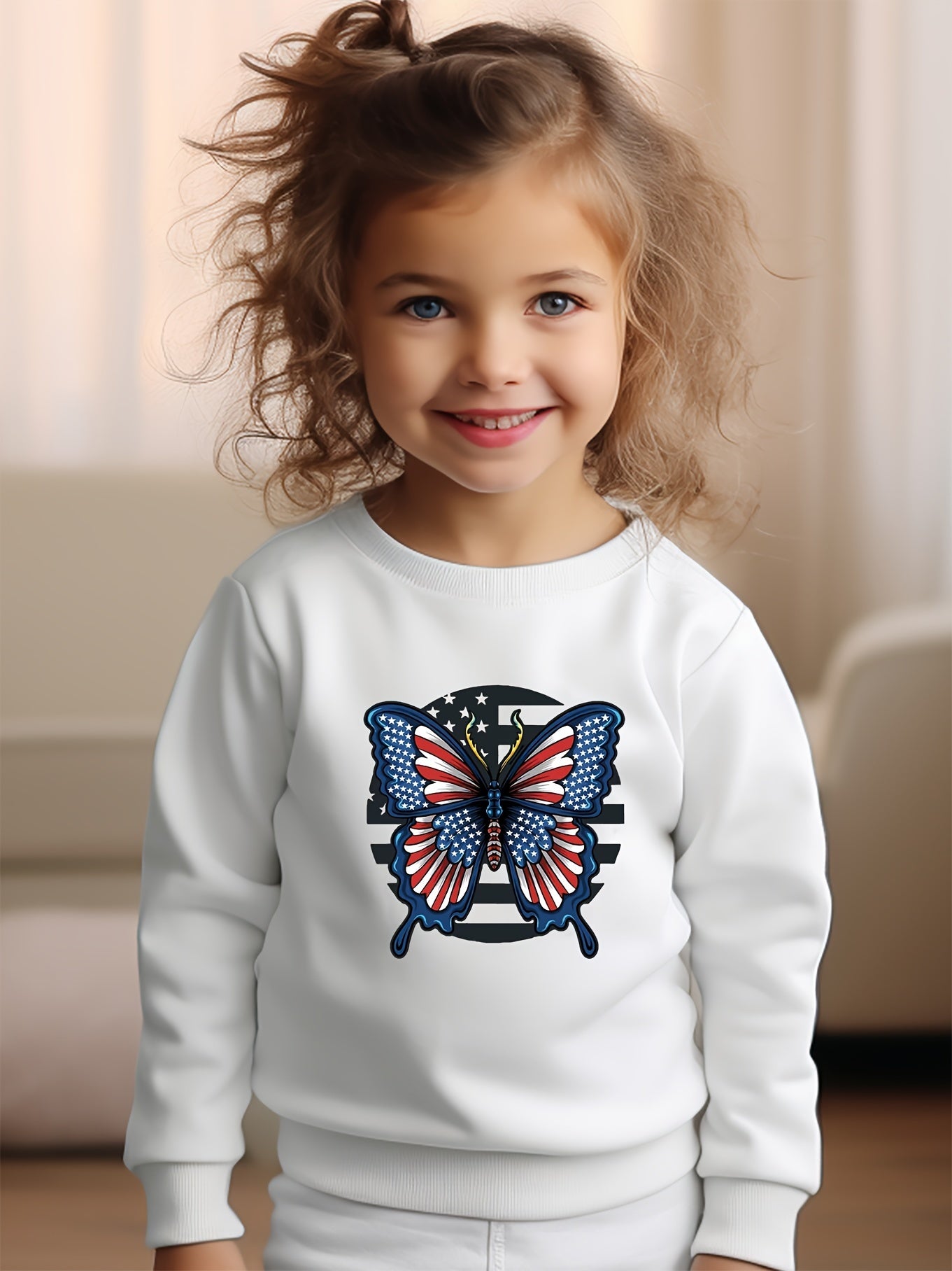 Girls Butterfly Crew Neck Sweatshirt Spring Fall Christmas Gift