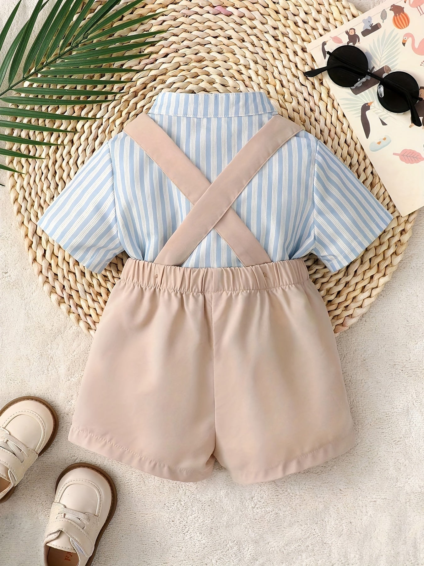 Baby Boys Gentleman Suit Striped Bow Shirt & Overalls Set