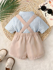 Baby Boys Gentleman Suit Striped Bow Shirt & Overalls Set
