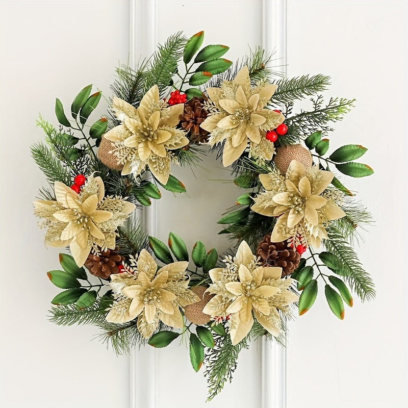 10pcs Artificial Flowers Christmas With Clips Stems Xmas Tree Ornaments Golden
