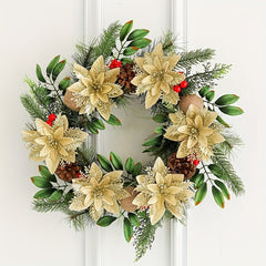 10pcs Artificial Flowers Christmas With Clips Stems Xmas Tree Ornaments Golden