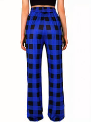Colorblock Plaid Lounge Pants Drawstring Lace Up Womens Loungewear