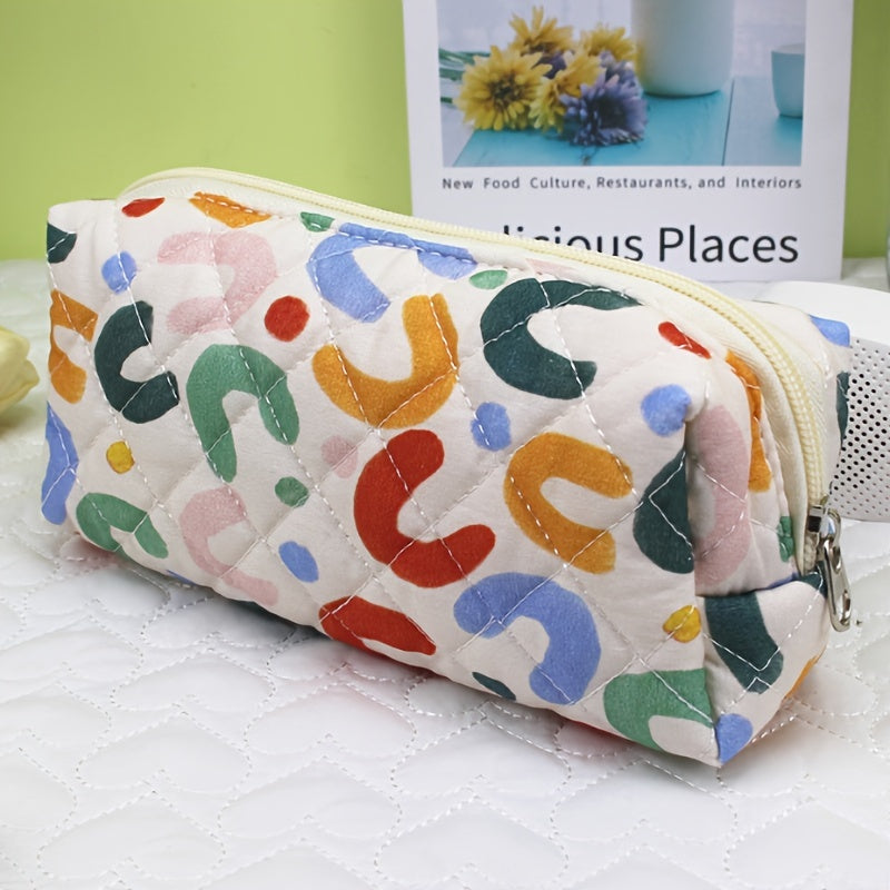 Quilted Floral Makeup Bag Travel Cosmetic Bag Toiletry Bag
