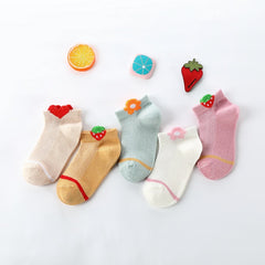 Girls Kids Socks Cartoon Fruit Pattern 5 Pairs