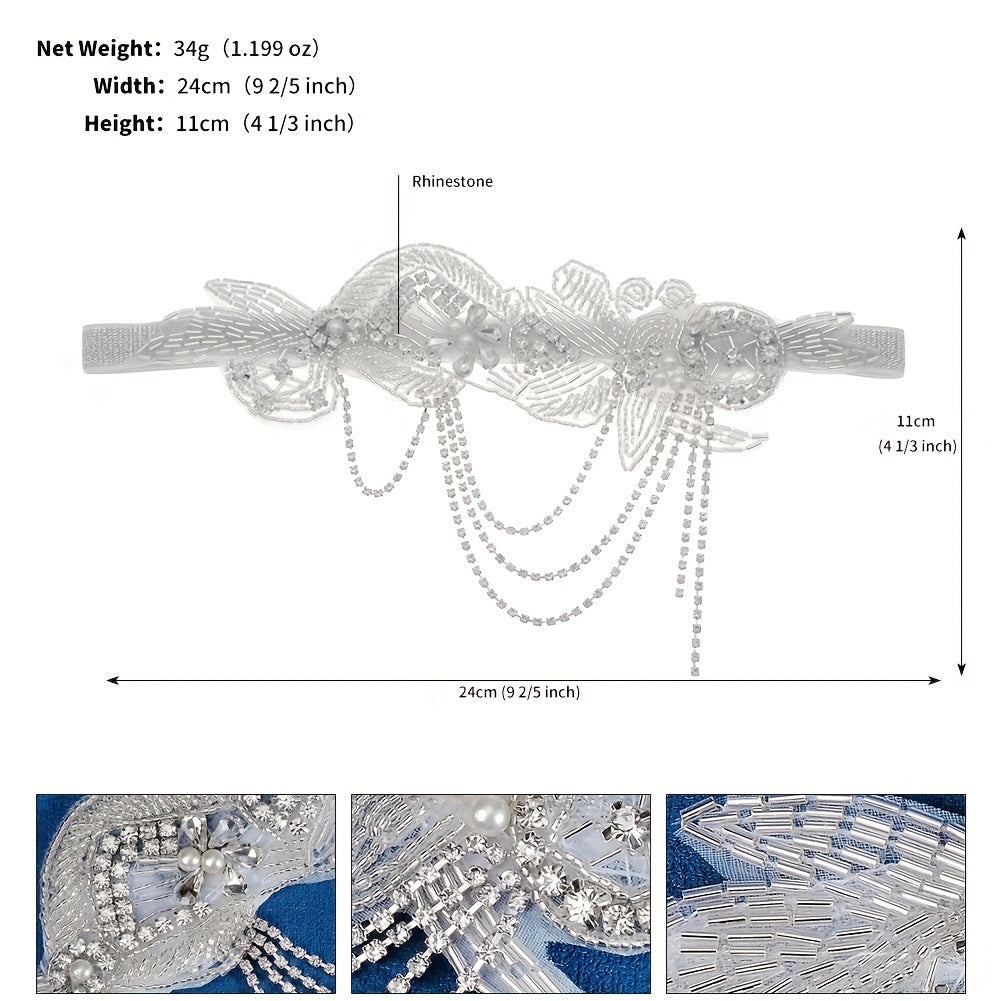 Faux Pearl Bridal Headdress with Tassel Rhinestone Head Jewelry