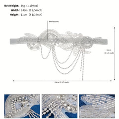 Faux Pearl Bridal Headdress with Tassel Rhinestone Head Jewelry