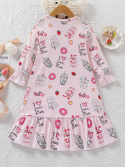 Girl's Long Sleeve Nightgown Cartoon Drinks Print PJ Comfy Soft Nightdress