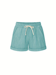 Solid Drawstring Elastic Waist Shorts Plus Size