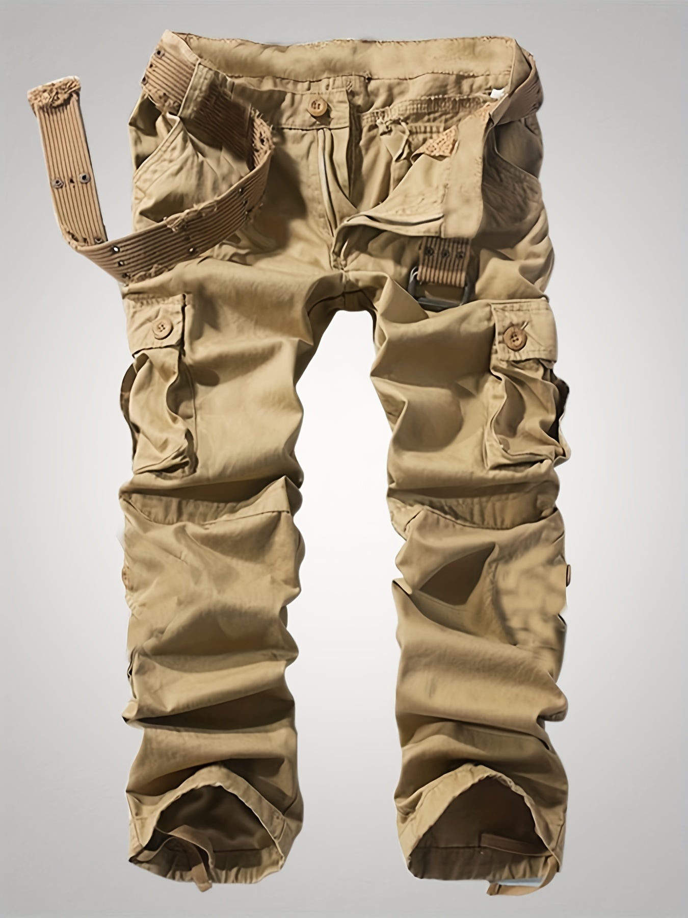Solid Cotton Men's Cargo Pants Loose Casual Outdoor Work Pants