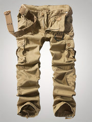 Solid Cotton Men's Cargo Pants Loose Casual Outdoor Work Pants