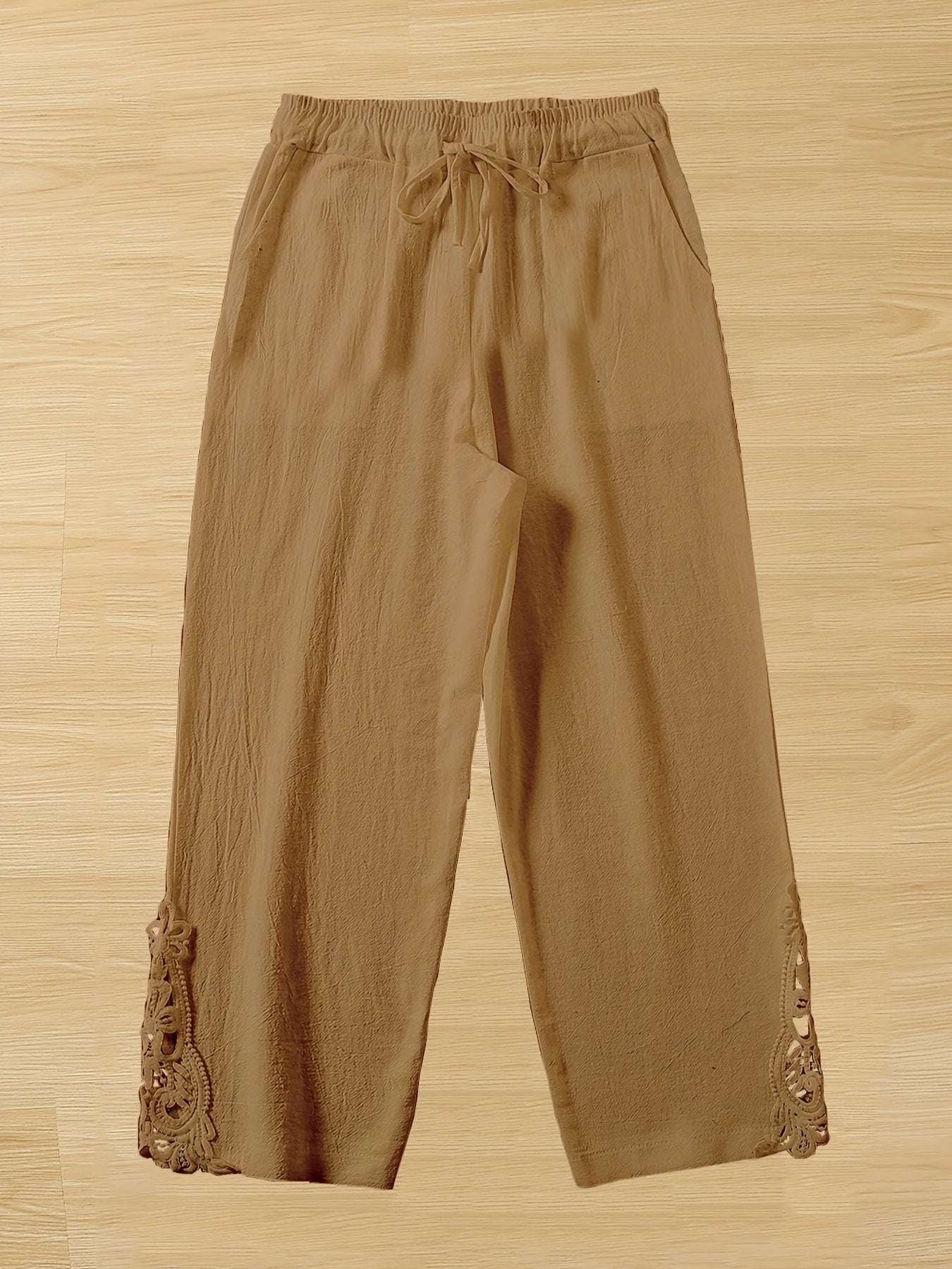 Lace Drawstring Waist Pants Solid Loose Casual Pants