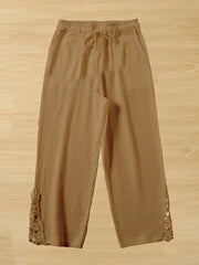 Lace Drawstring Waist Pants Solid Loose Casual Pants